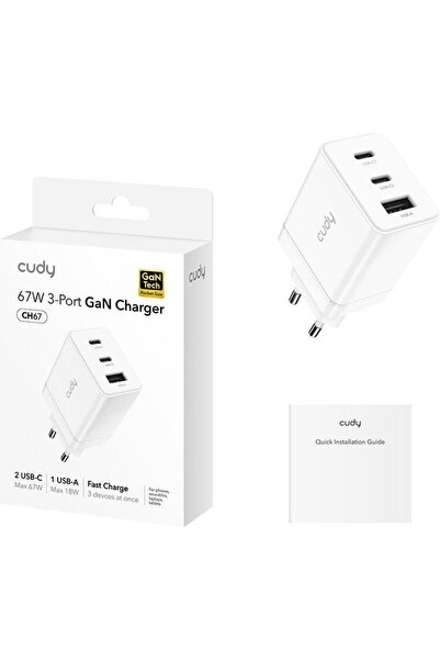 cudy 3-portová 67W USB-C nabíjačka s EU zástrčkou