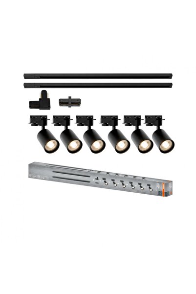 Osram Kit de iluminat pe șină Elemental, 6 spoturi GU10, 2 șine de 1m, Negru