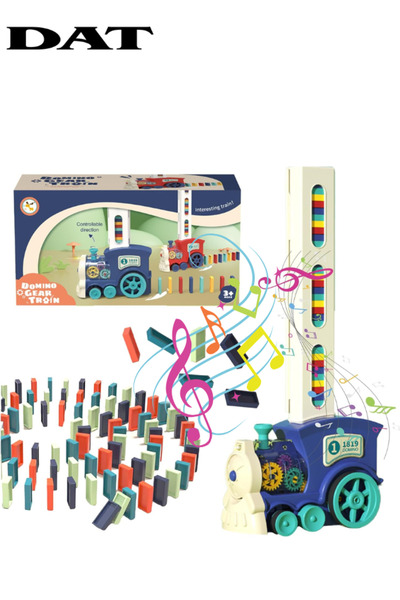 DAT لعبة قطار لوضع الدومينو مع موسيقى وأضواء، قابلة للتحكم في الاتجاه