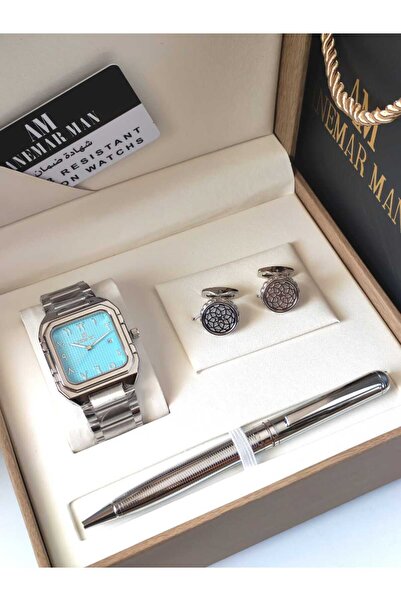 NO BRAND Men's Watch Set Elegant Stainless Steel Watch with Accessories