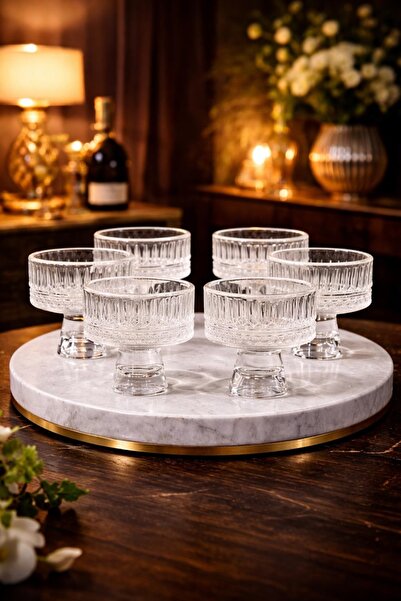 PARİONETTE 6’lı Ayaklı Cam Lokumluk Kristal Görünümlü Kahve Yanı Çikolata İkr...