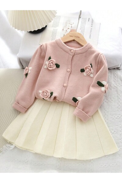 The Casius. Set pentru fetite din acril, fusta si bluza cu nasturi, model Flo...