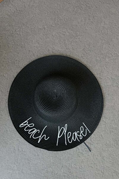 Şulemoda Giyim Beach Pls Λεπτομερές Ψάθινο Καπέλο Μαύρο