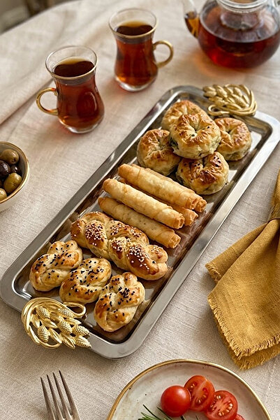 Nuha Home Lüx Baton Paslanmaz Çelik Kuğulu Gümüş Servis, Çay, Kahve, İkramlık...