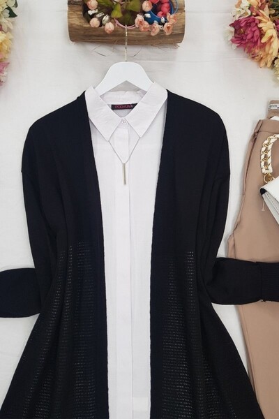 Modamorfo Tasseled Mesh Cardigan - Black