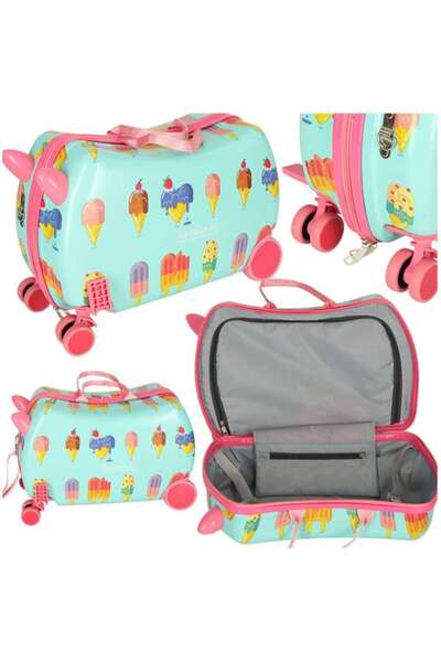 Bebeluc Βαλίτσα-σέλα - Κόκκινη, με σχέδιο μονόκερου και παγωτού