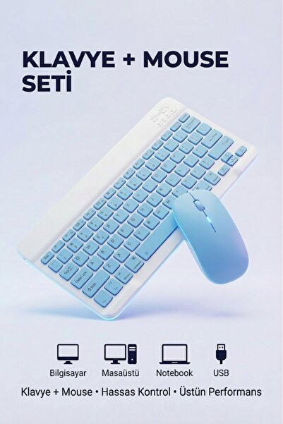 Forestia Şarjlı Kablosuz Klavye Mouse Seti - Bluetooth & 2.4GHz USB Dongle Du...
