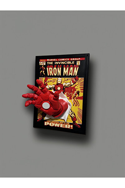 tbmaker 3 Boyutlu Iron Man El Figürlü Çizgi Roman Kapaklı Dekoratif Pano