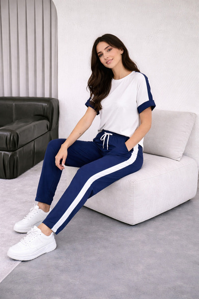 Lirviya Άνετο γυναικείο σετ φόρμας με κοντά μανίκια και λεπτομέρεια από ύφασμ...