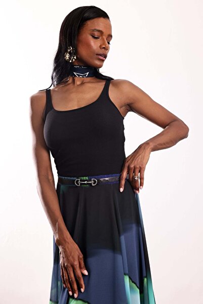 5in1Canpolat Black U-Neck Ribbed Basic Undershirt