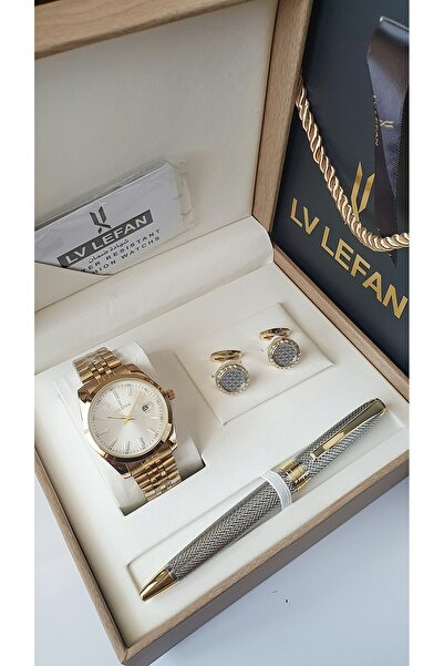 NO BRAND طقم هدايا رجالي فاخر ماركة ساعة + كبكات + قلم