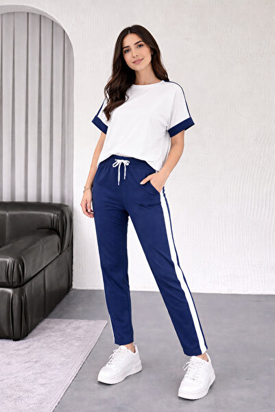 Lirviya Άνετο γυναικείο σετ φόρμας με κοντά μανίκια και λεπτομέρεια από ύφασμ...