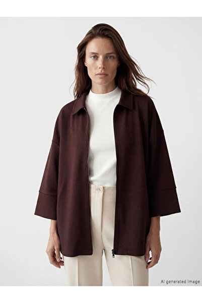 LC Waikiki Lcw grace burgundy shirt collar soft touch women's cardigan