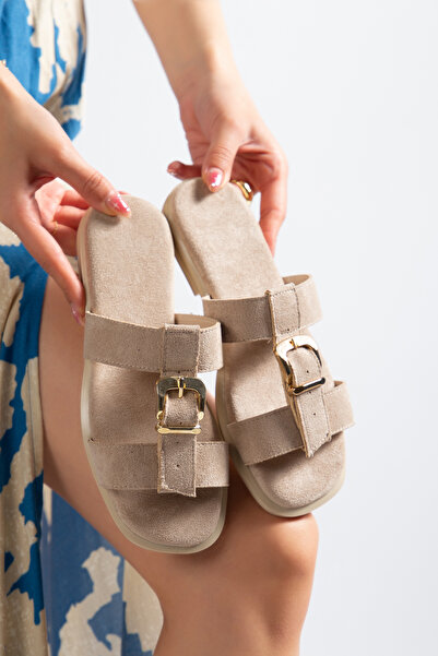 Entella Store Sorella Women's Suede Casual Sandals and Slippers with Gold Buc...