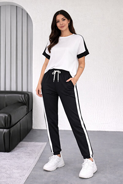 Lirviya Άνετο γυναικείο σετ φόρμας με κοντά μανίκια και λεπτομέρεια από ύφασμ...