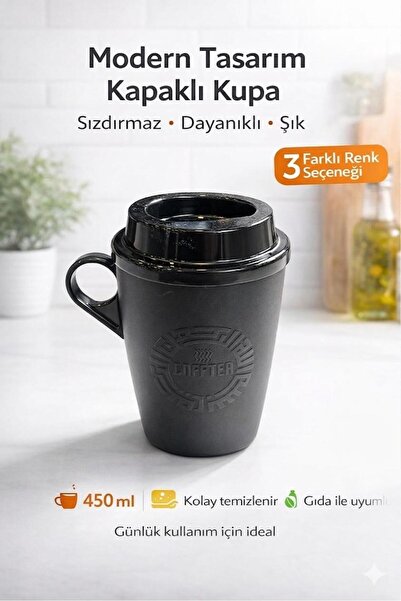 ÇELİKER Kulplu Kapaklı Çay Kahve Bardağı Plastik - Mug Sıcak Içecek Bardağı 4...
