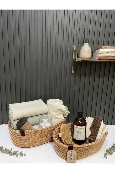 Senza Atelier Naturel Seri Jüt Organizer Seti - Oval Banyo Sepeti ve Mutfak D...
