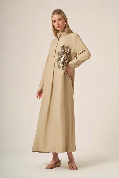 FTZ WOMEN Γυναικείο φόρεμα Selin με κέντημα μπεζ 31336