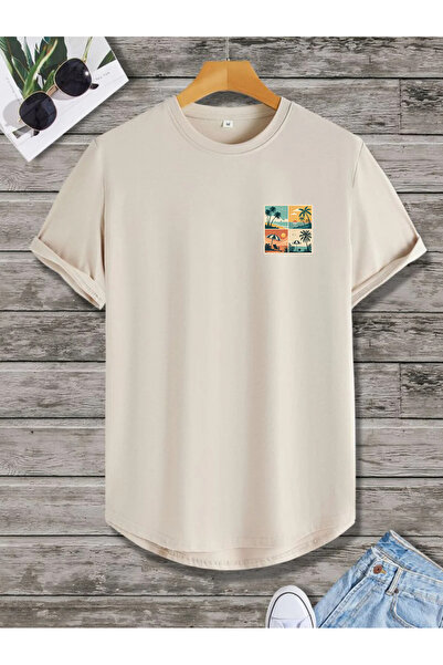 SUNFREE Retro Sunset Printed Oval Skirt Cotton Regular Summer Unisex Tshirt