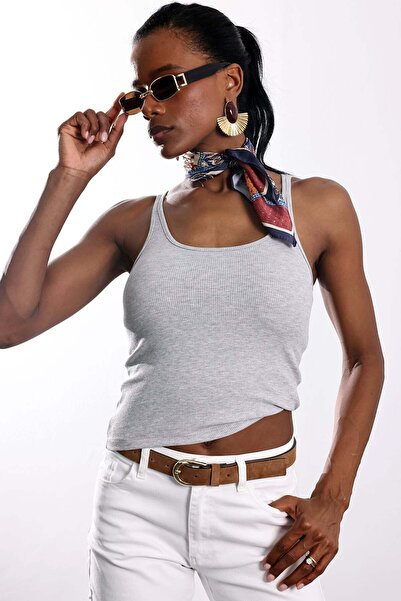 5in1Canpolat Gray U-Neck Ribbed Basic Undershirt