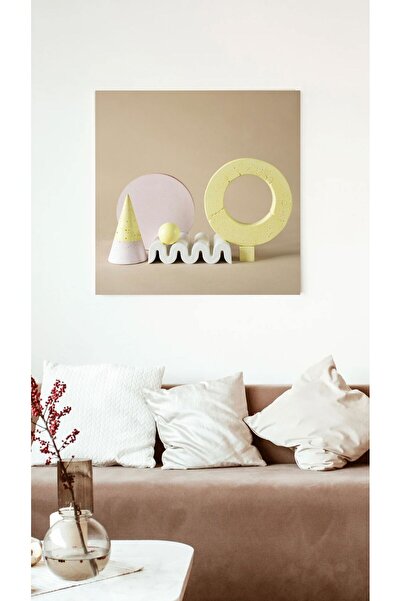 Bpestore Tablou Abstract Geometric Galben Pastel - Artă Modernă pentru Living...