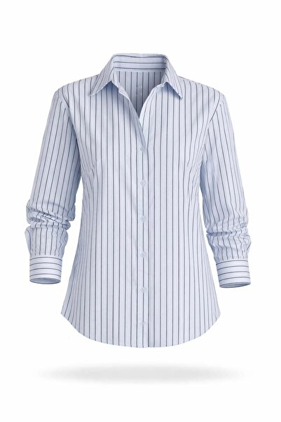 5in1Canpolat Μπλε ριγέ πουκάμισο από ποπλίνα 1342