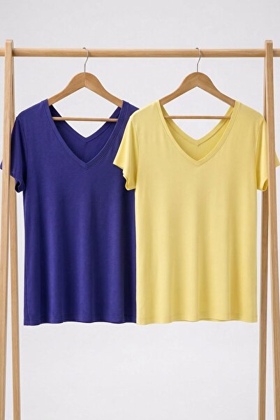 COTENCONCEPT 2 bucăți tricouri cu decolteu în V față și spate basic