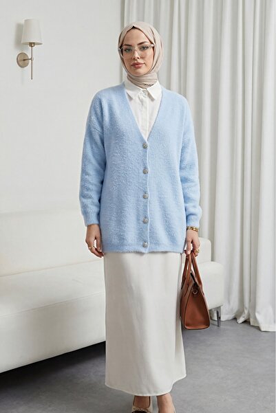 Modamorfo Buttoned Front Bearded Casual Knitwear Cardigan -Blue