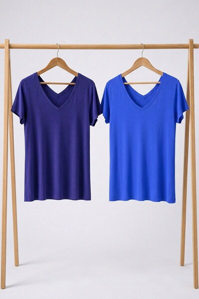 COTENCONCEPT 2 Pieces Front and Back V-Neck Basic T-Shirts