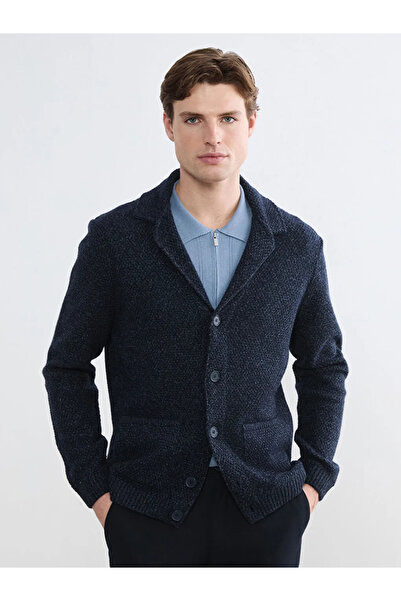 LC Waikiki Southblue Navy Blue Standard Fit Wool Blend Men's Knitwear Cardigan