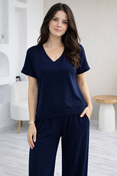 Lirviya Comfortable Modal Fabric V-Neck Short Sleeve Women's Tracksuit Set