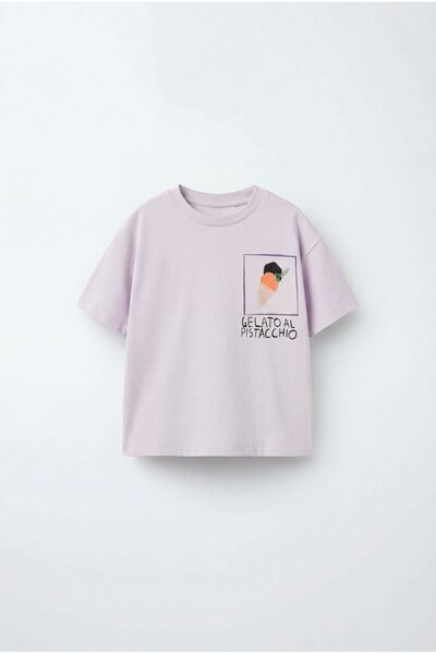 Magu Unisex Παιδικό Βαμβακερό Μπλουζάκι με Στάμπα Παγωτό Λιλά - Με Λεπτομέρει...