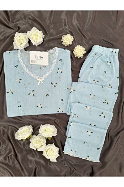 Lena Homewears Women's Blue Daisy Four-Piece Pajama Set