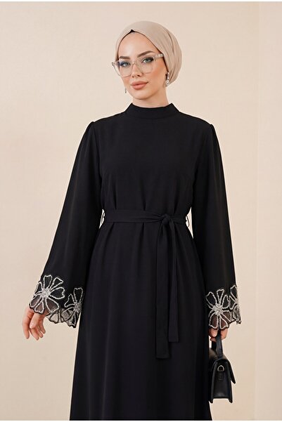 Modamorfo Φόρεμα κρεπ με λουλουδάτα μανίκια και φούστα, με πέτρινες λεπτομέρε...