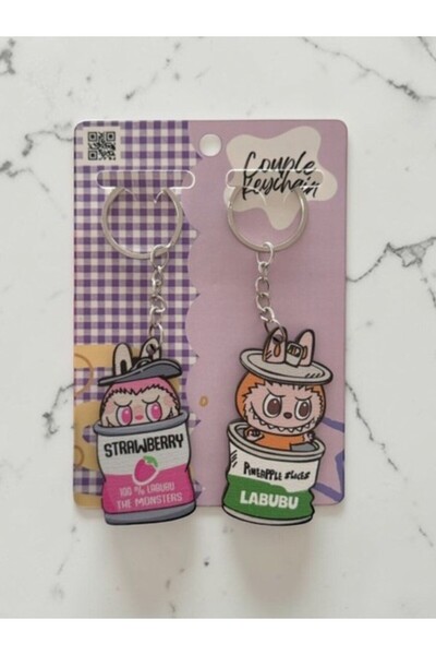 deryora Cute Wooden Couple Keychain Set with Labubu Design