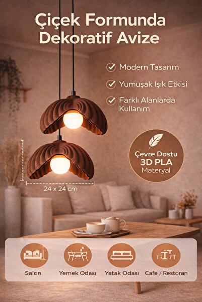 Sellor Çiçek Formlu Dekoratif Avize 24x24 cm – 3D PLA Aydınlatma Tasarım