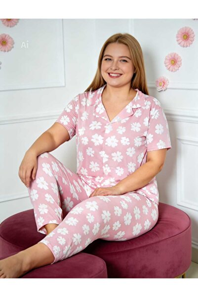 NiCe İç Giyim Μεγάλο μέγεθος, ροζ χρώμα, πουκάμισο με λουλουδάτο σχέδιο, με γ...