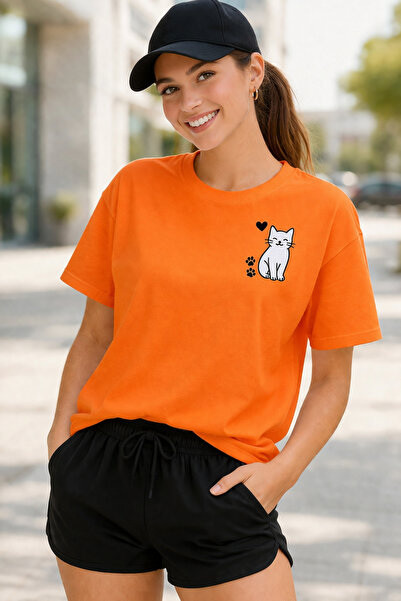 ArtYus Cute Cat & Paw Print Unisex Oversize T-Shirt – Cotton Crew Neck Casual...