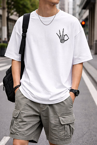 ArtYus Tricou oversize unisex cu imprimeu Skeleton Hand OK – Tricou casual di...