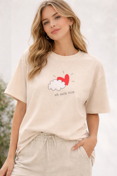 ArtYus Oh Sole Mio Heart Printed Unisex Oversize T-Shirt – Cotton Crew Neck T...