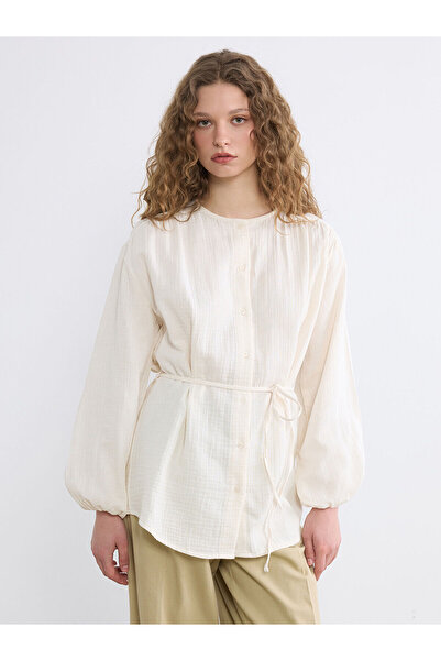 LC Waikiki NEVAVM Πουκάμισο γυναικείο τουνίκ με διαφορά LCW Modest Ecru με γι...