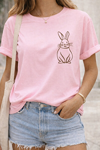 ArtYus Minimal Rabbit Print Unisex Oversize T-Shirt – Cotton Crew Neck Casual...
