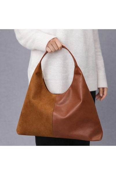 AltıntaşAksesuar Women's Bag - Soft Textured Suede & Leather Shoulder Bag with Large Internal Volume