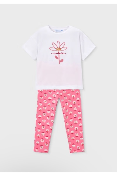 MAYORAL Li̇mi̇ Girl's Soft Textured Flexible Tights and T-Shirt 2-Piece Set