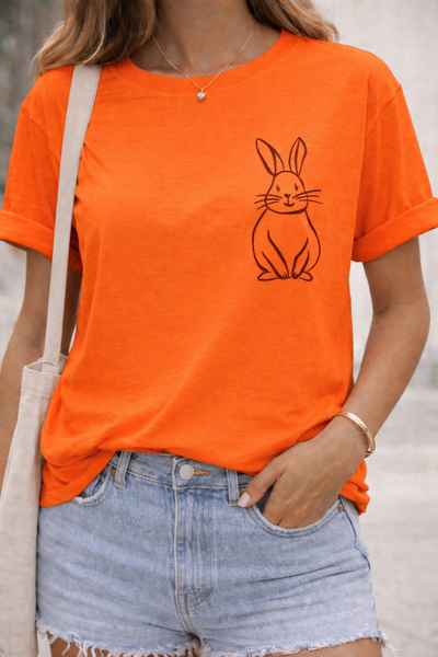 ArtYus Minimal Rabbit Print Unisex Oversize T-Shirt – Cotton Crew Neck Casual...