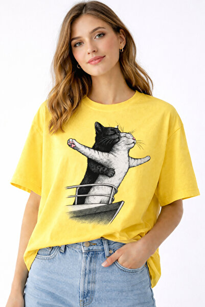 ArtYus Cat Couple Titanic Printed Unisex Oversize T-Shirt – Cotton Crew Neck ...