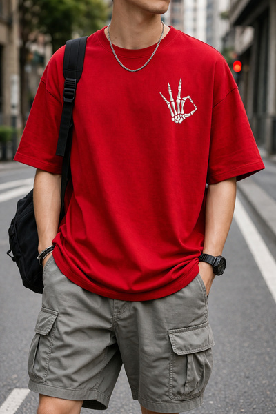 ArtYus Skeleton Hand Ok Printed Unisex Oversized T-Shirt – Cotton Crew Neck C...