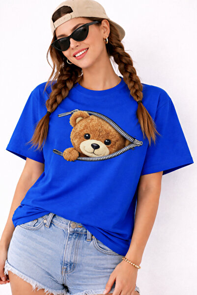 ArtYus Μπλουζάκι Unisex Oversize με στάμπα αρκουδάκι με φερμουάρ – Βαμβακερό ...