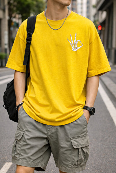 ArtYus Skeleton Hand Ok Printed Unisex Oversized T-Shirt – Cotton Crew Neck C...