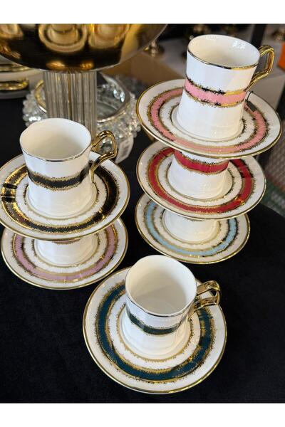 LOKMAN ZÜCCACİYE SHOWROOM Kosova 6-Piece Colorful Gold Gilded Coffee Cup Set ...